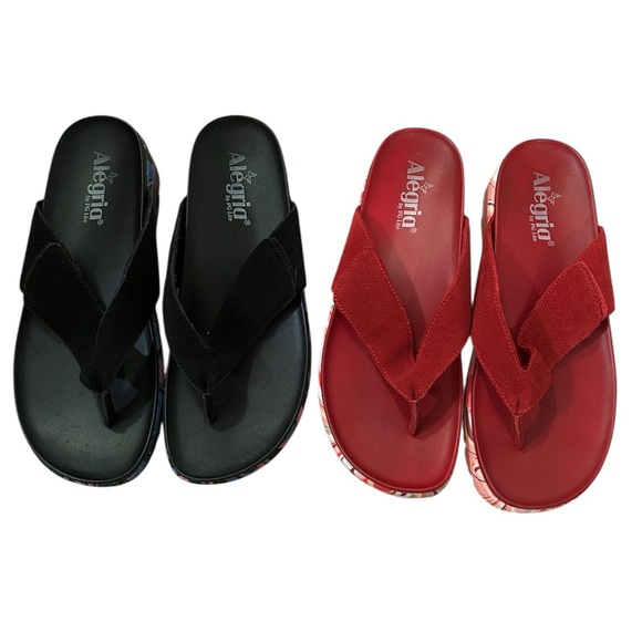 Two Alegria Women's US Size 9 Adjustable Velcro Sandals in Black and Red - Picture 1 of 16